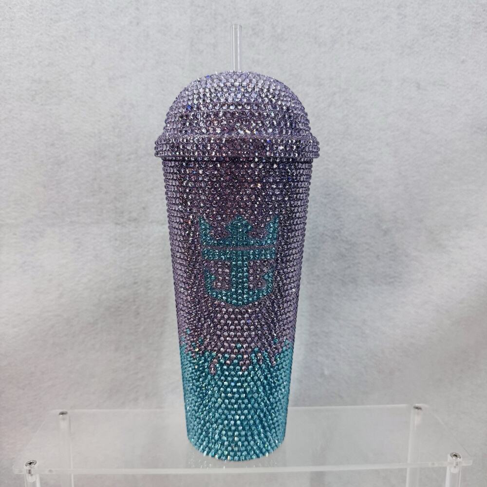 NWT Royal Caribbean Utopia Of The Seas Rhinestone Jeweled Tumbler Cup Domed Lid